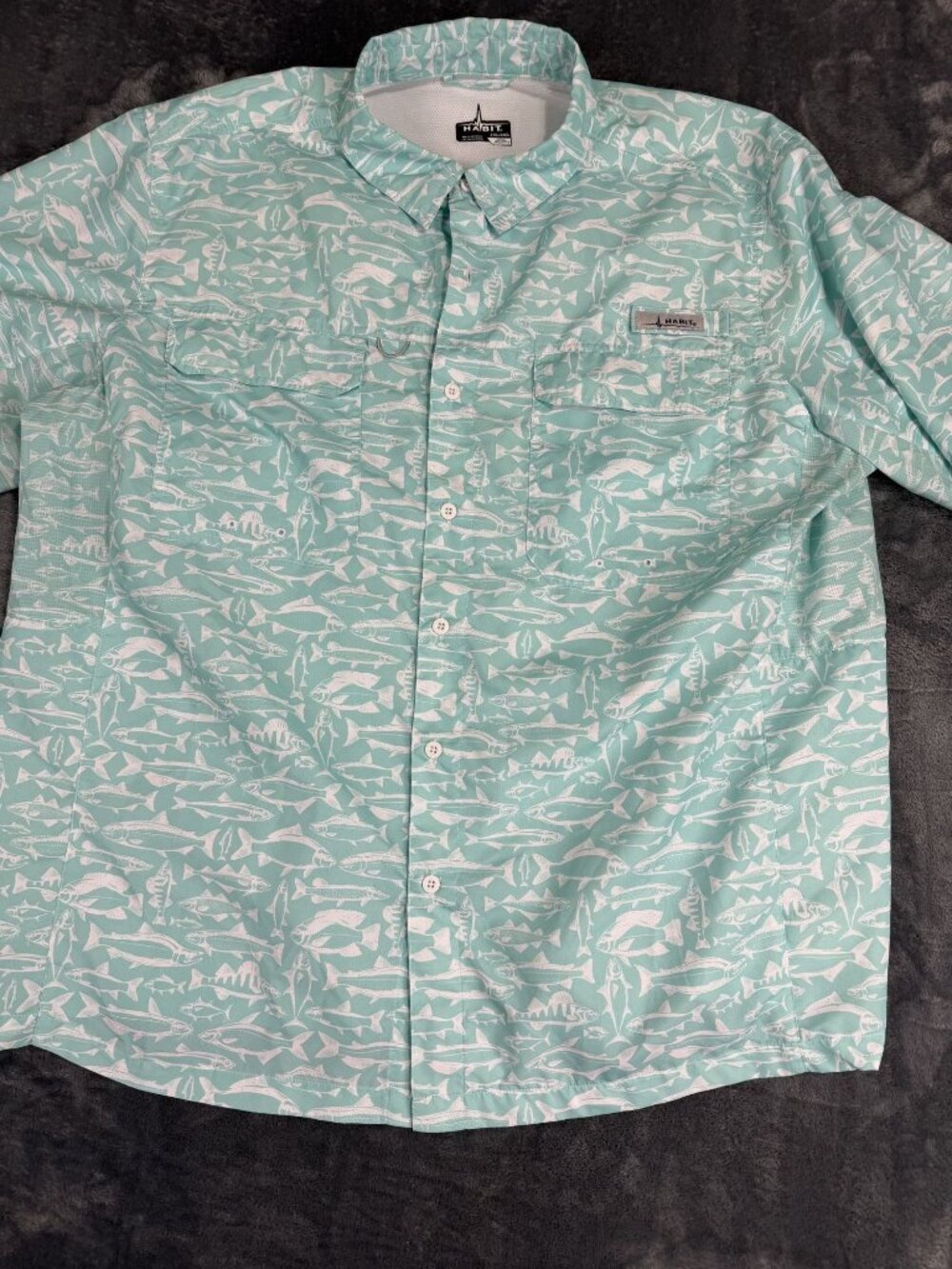 Habit Mens Aqua Fish Print Short Sleeve Button-Up Fishing Shirt 2XL